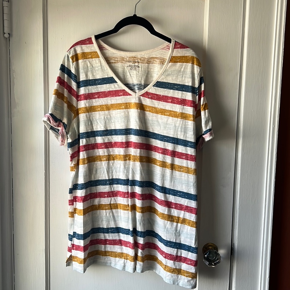 Lane Bryant multi-color stripe v-neck t-shirt